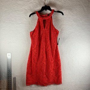 GUESS Women's Red Lace‎ Halter Mini Sheath Dress Size 10 New with Defects 8283